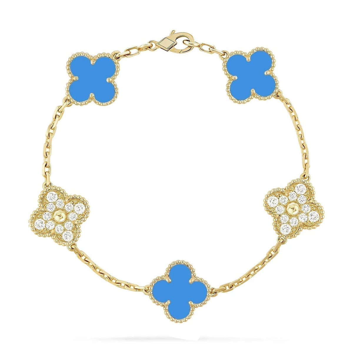 [Marin-Jewelry] クローバー5モチーフ ブルーアゲートブレスレットコレクション