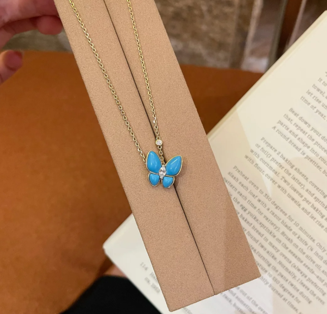 [Marin-Jewelry]Turquoise Butterfly Gold Necklace