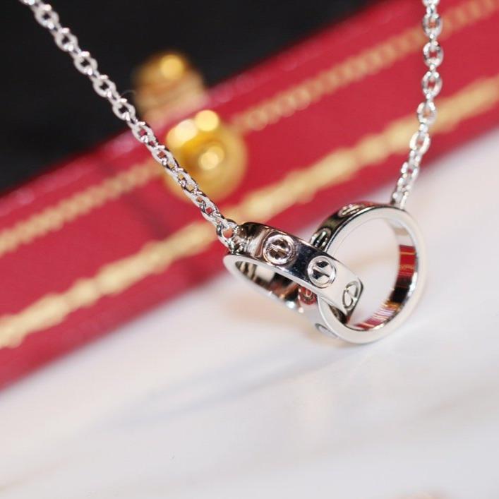 [Marin-Jewelry]COLLIER LOVE OR ROSE ET ARGENT