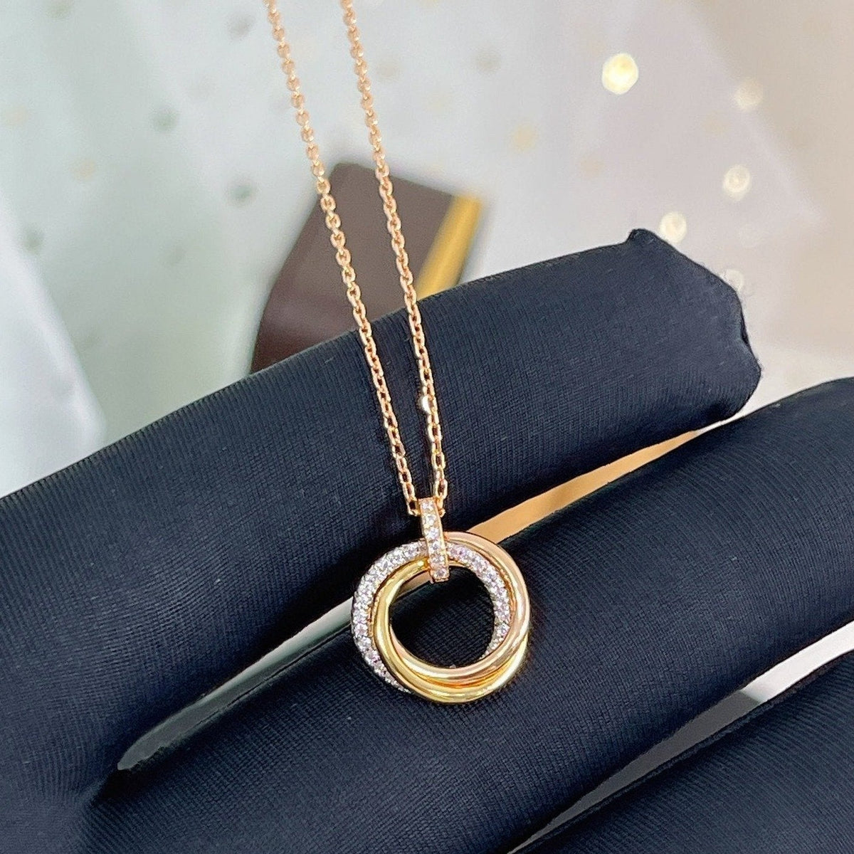 [Marin-Jewelry]TRINITY NECKLACE SILVER GOLD PINK GOLD DIAMONDS