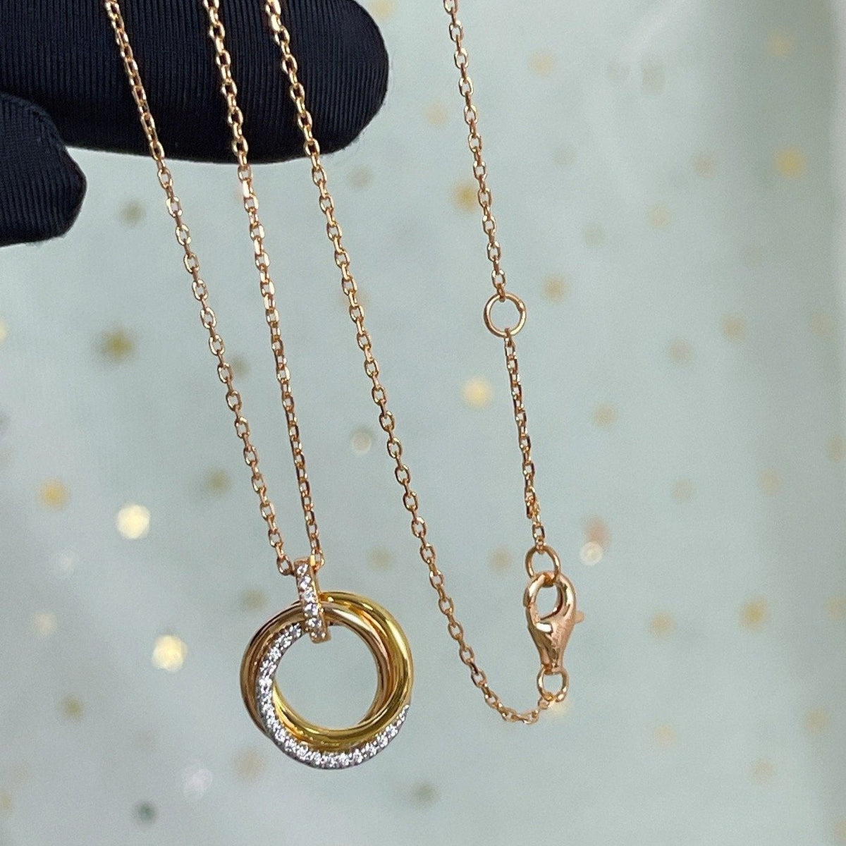 [Marin-Jewelry]TRINITY NECKLACE SILVER GOLD PINK GOLD DIAMONDS