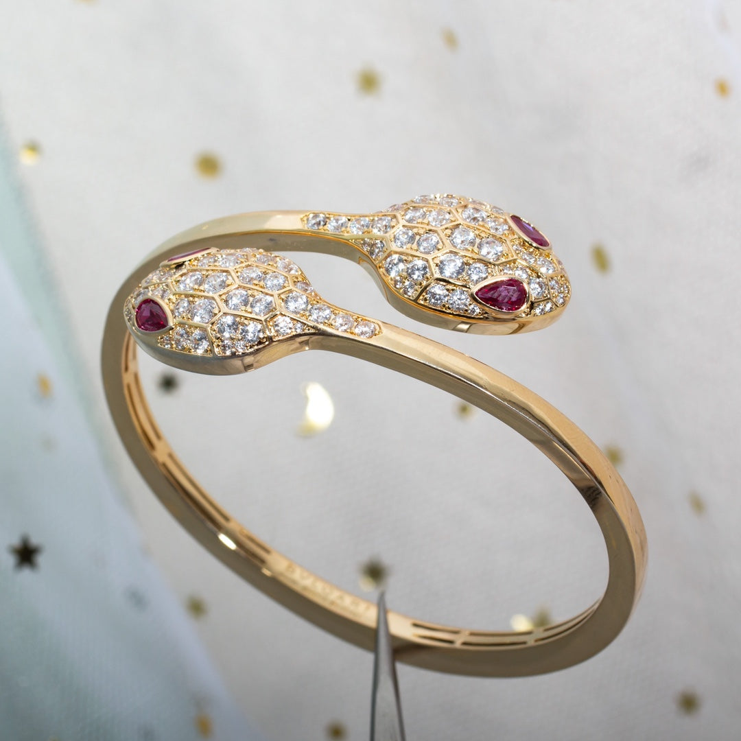 [⭐Marins]SERPENTI BRACELET PINK GOLD DIAMOND DOUBLE SNAKE