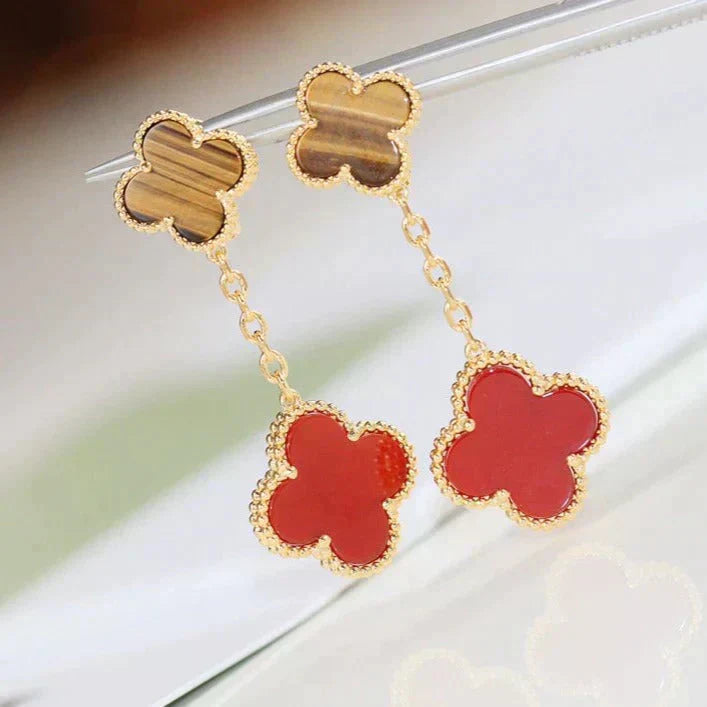 [Marin-Jewelry]CLOVER  2 MOTIF  TIGER EYE CARNELIAN EARRINGS
