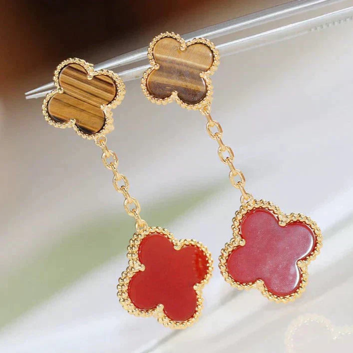 [Marin-Jewelry]CLOVER  2 MOTIF  TIGER EYE CARNELIAN EARRINGS