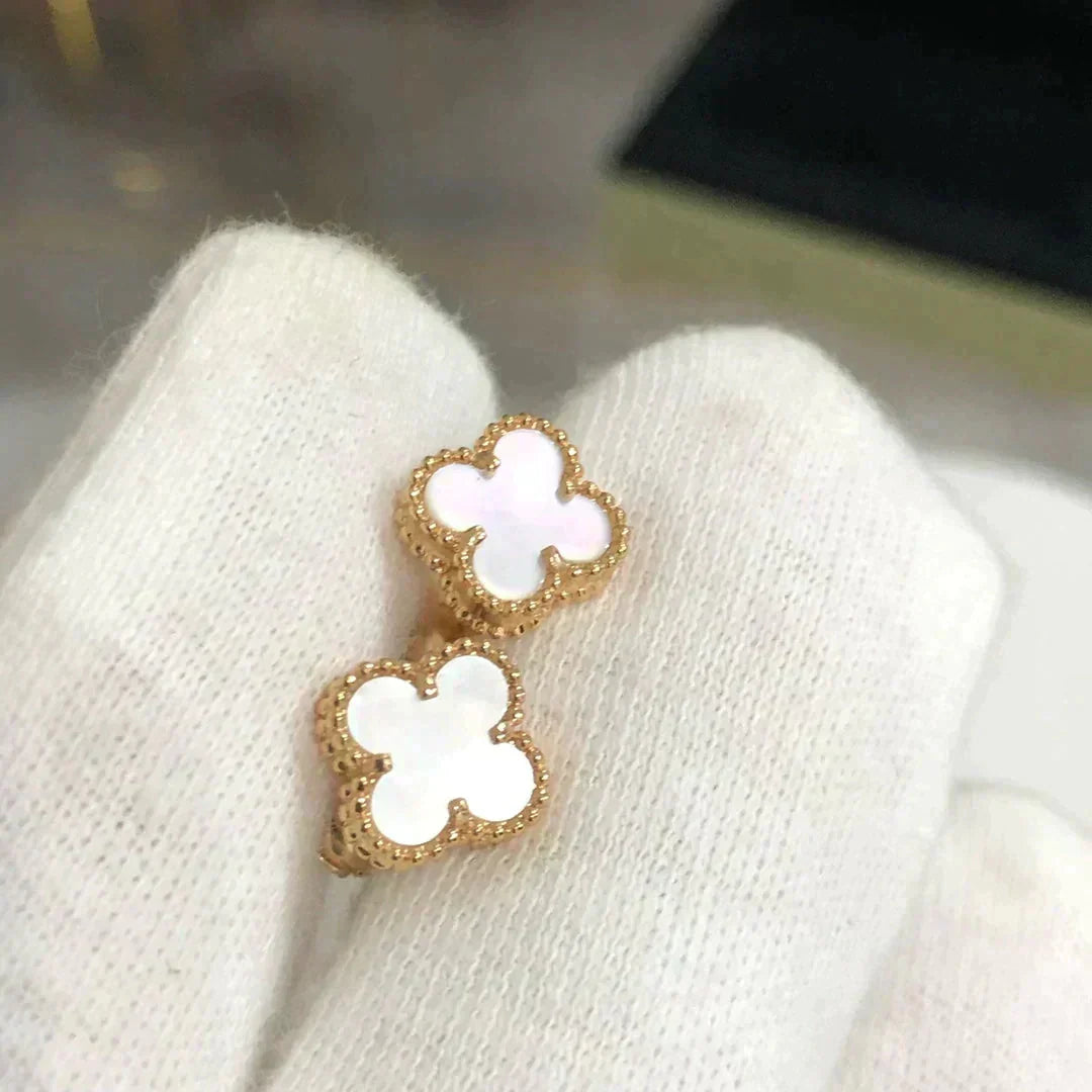 [Marin-Jewelry]CLOVER MINI 9.5MM WHITE MOP EARRINGS