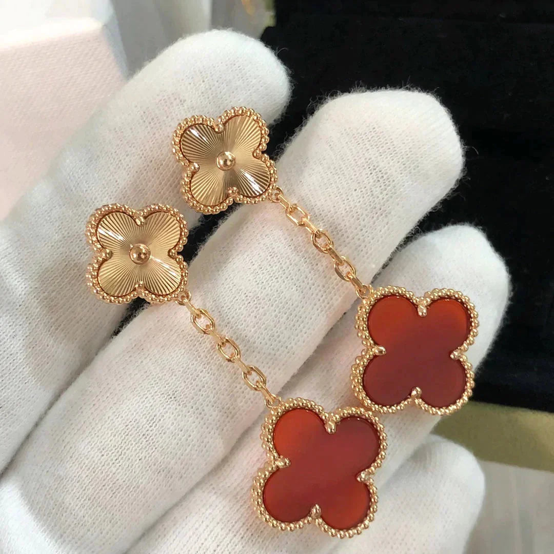 [Marin-Jewelry]CLOVER 2 MOTIF  LASER CARNELIAN EARRINGS