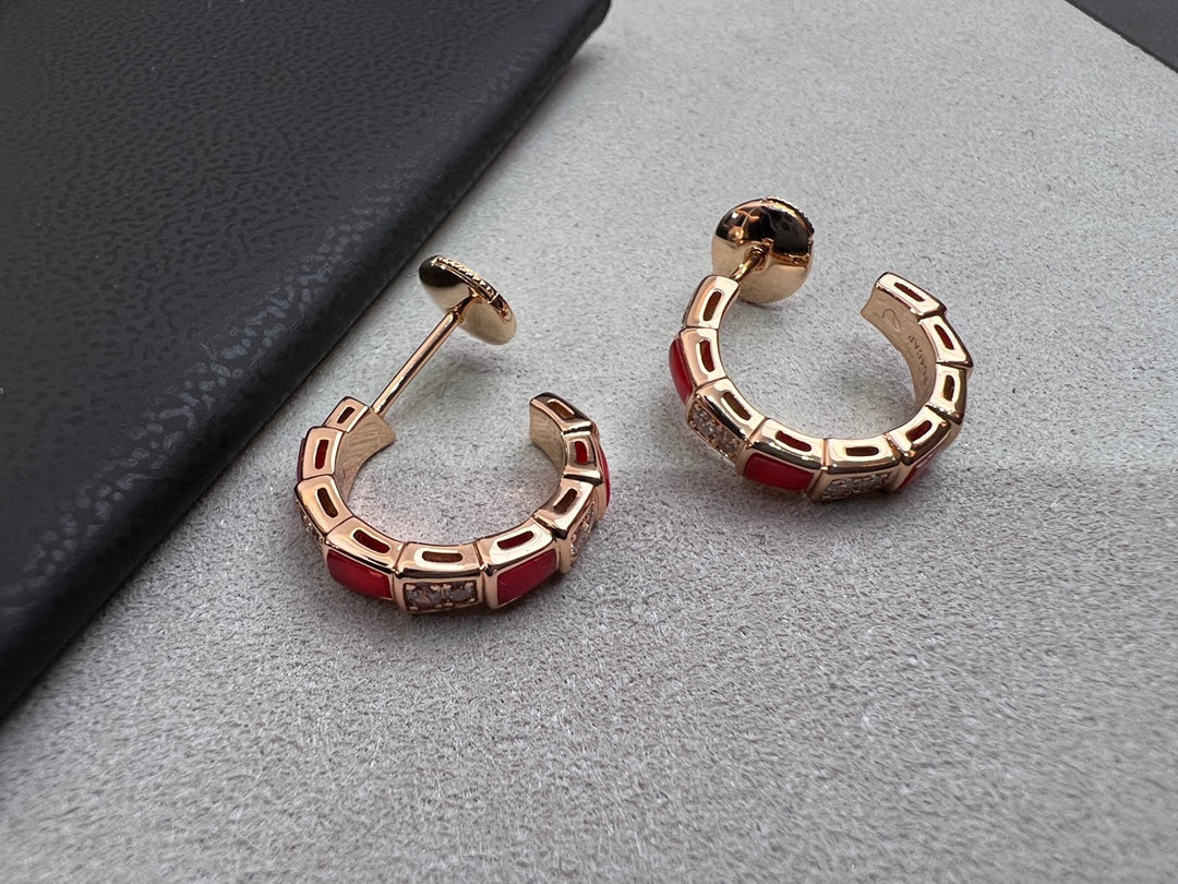 [⭐Marins]SERPENTI CARNELIAN PINK GOLD EARRINGS