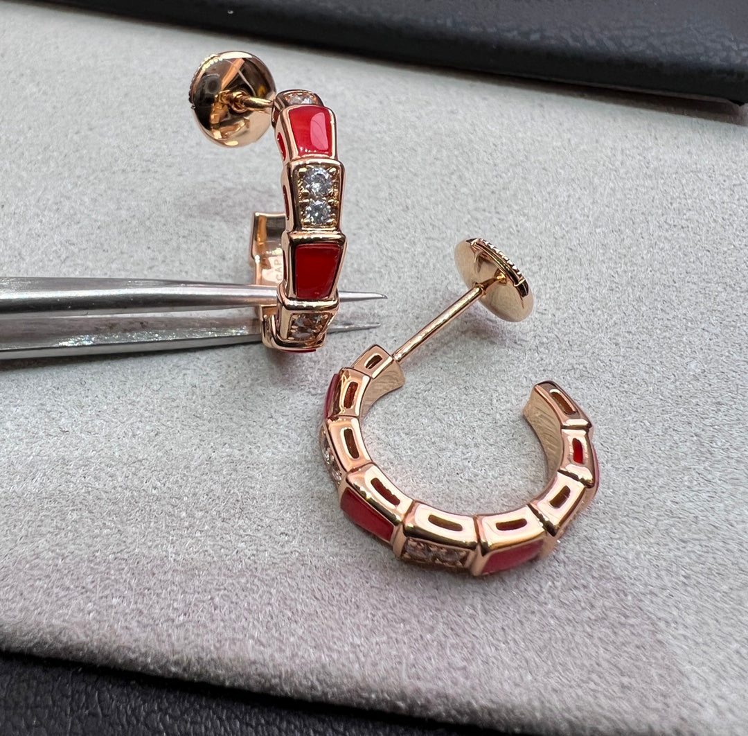 [⭐Marins]SERPENTI CARNELIAN PINK GOLD EARRINGS