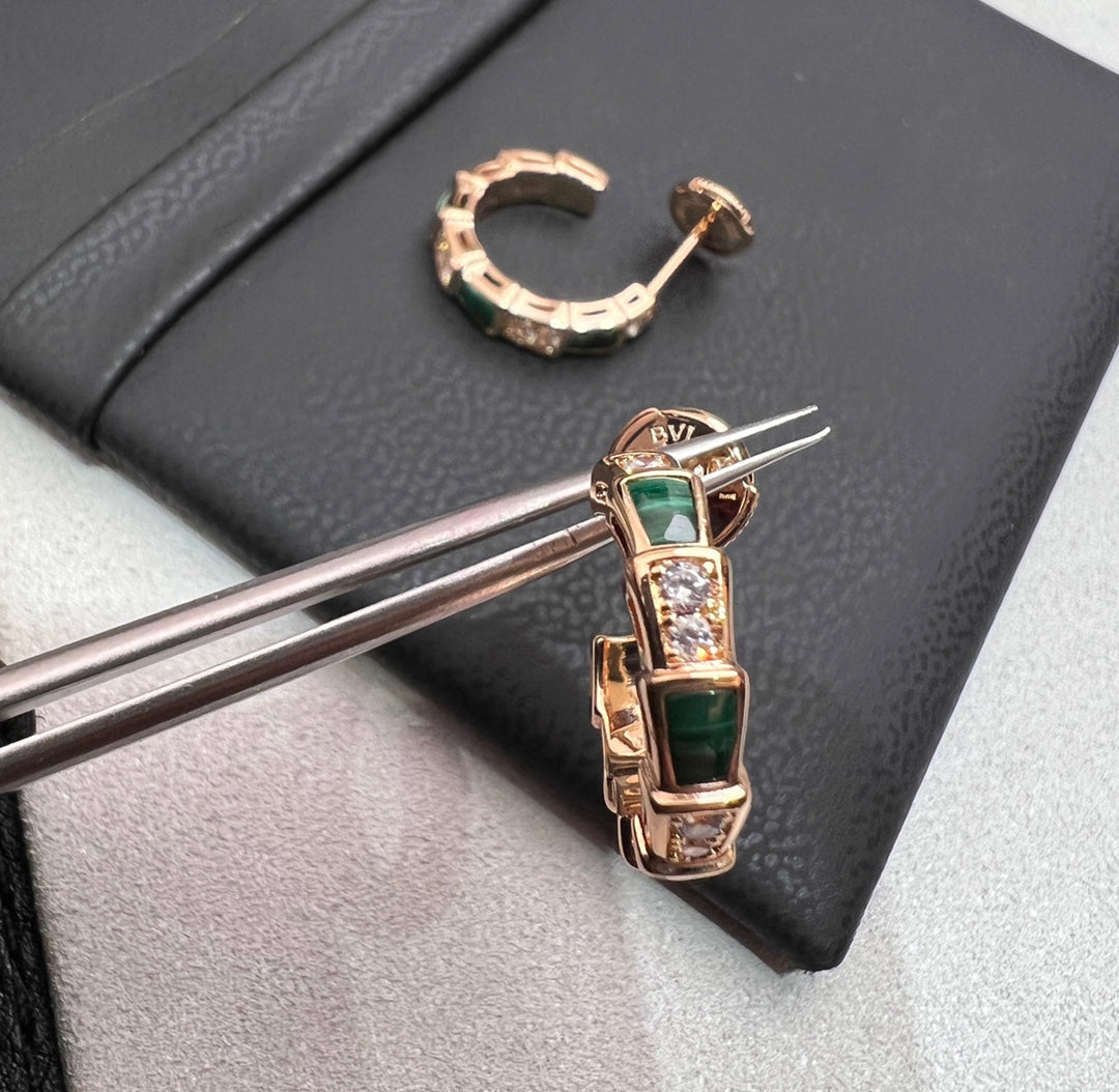 [⭐Marins]SERPENTI MALACHITE PINK GOLD EARRINGS