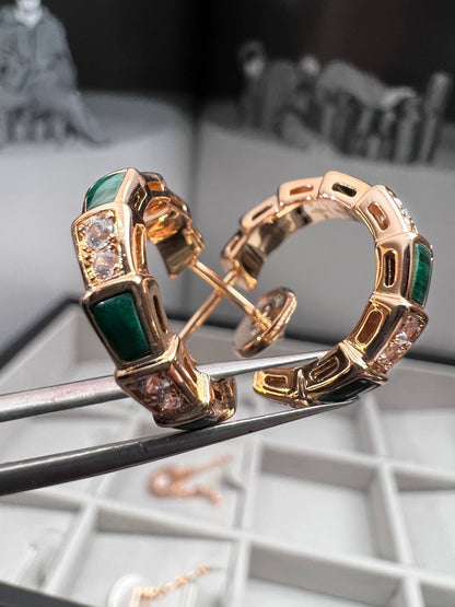[⭐Marins]SERPENTI MALACHITE PINK GOLD EARRINGS