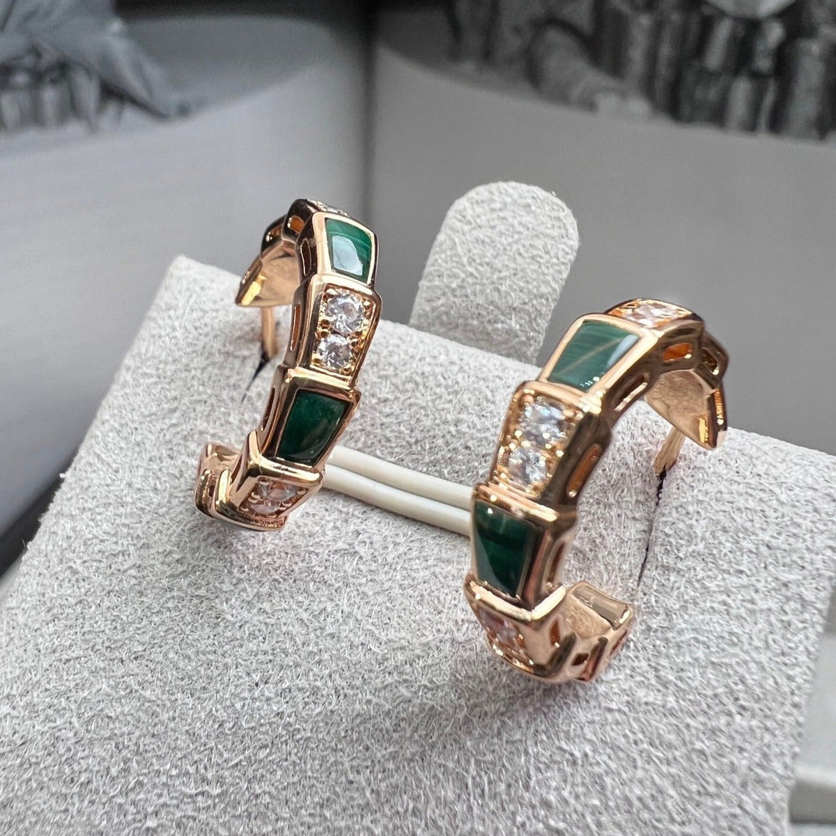 [⭐Marins]SERPENTI MALACHITE PINK GOLD EARRINGS