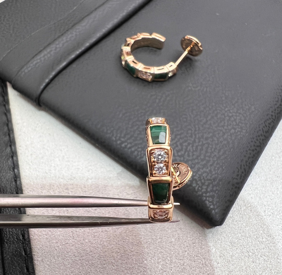 [⭐Marins]SERPENTI MALACHITE PINK GOLD EARRINGS