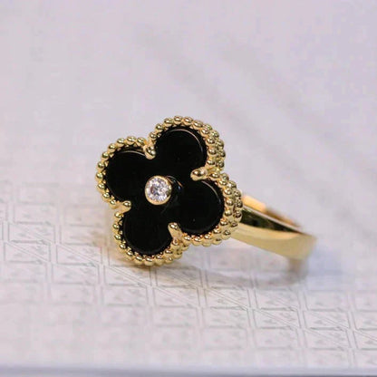 [Marin-Bijoux]BAGUE TRÈFLE ONYX OR DIAMANT