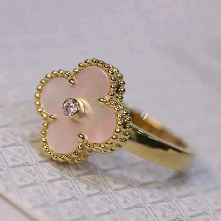 [Marin-Jewelry]CLOVER PINK MOP RING GOLD DIAMOND