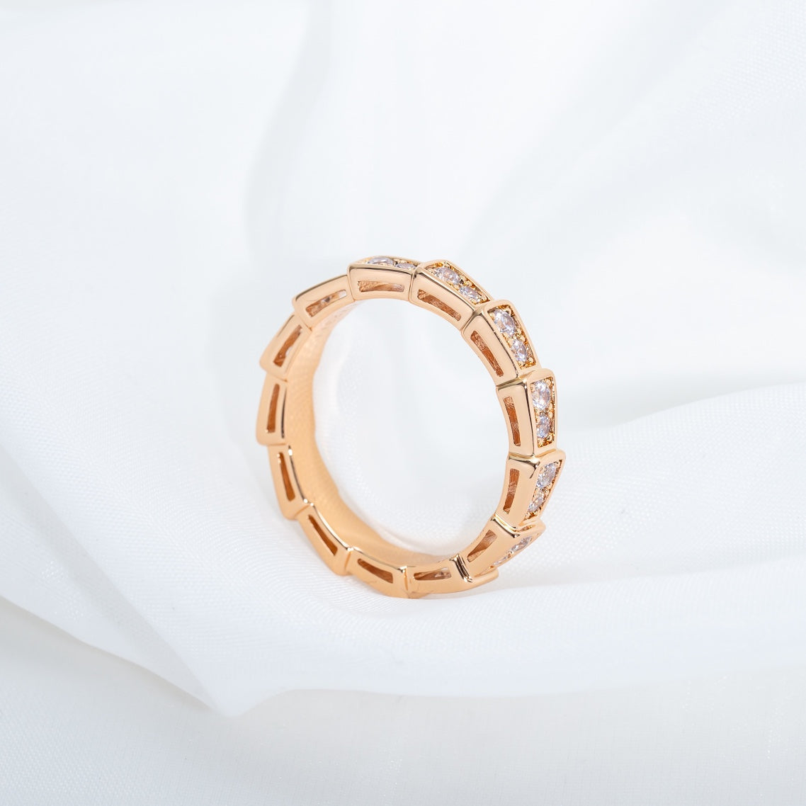 [⭐Marins]SERPENTI RING PINK GOLD DIAMOND PAVED 3MM