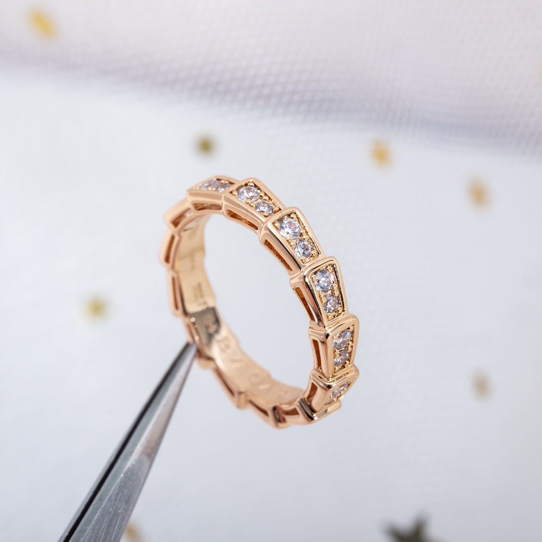 [⭐Marins]SERPENTI RING PINK GOLD DIAMOND PAVED 3MM