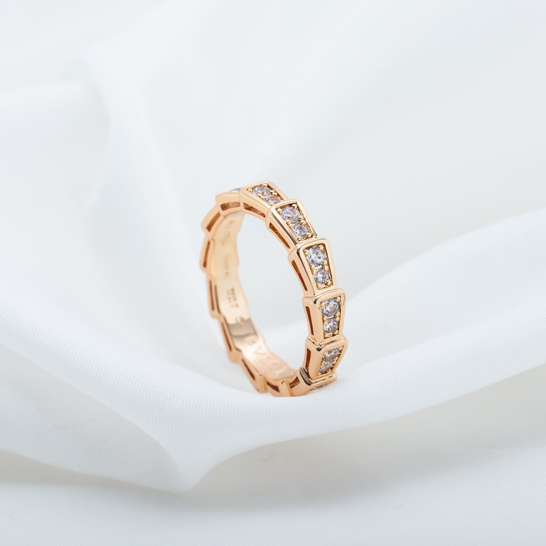 [⭐Marins]SERPENTI RING PINK GOLD DIAMOND PAVED 3MM