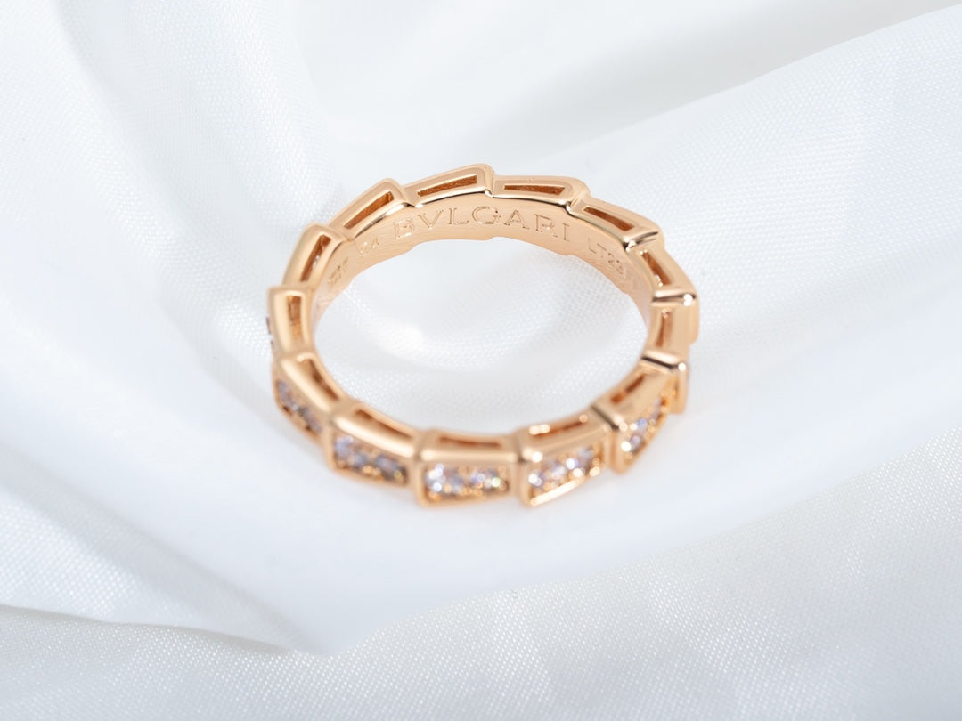 [⭐Marins]SERPENTI RING PINK GOLD DIAMOND PAVED 3MM