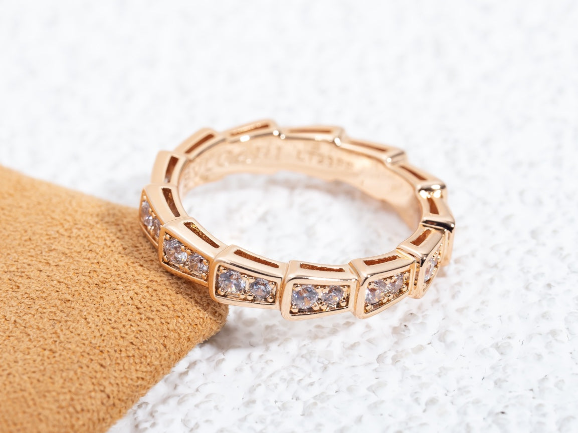 [⭐Marins]SERPENTI RING PINK GOLD DIAMOND PAVED 3MM