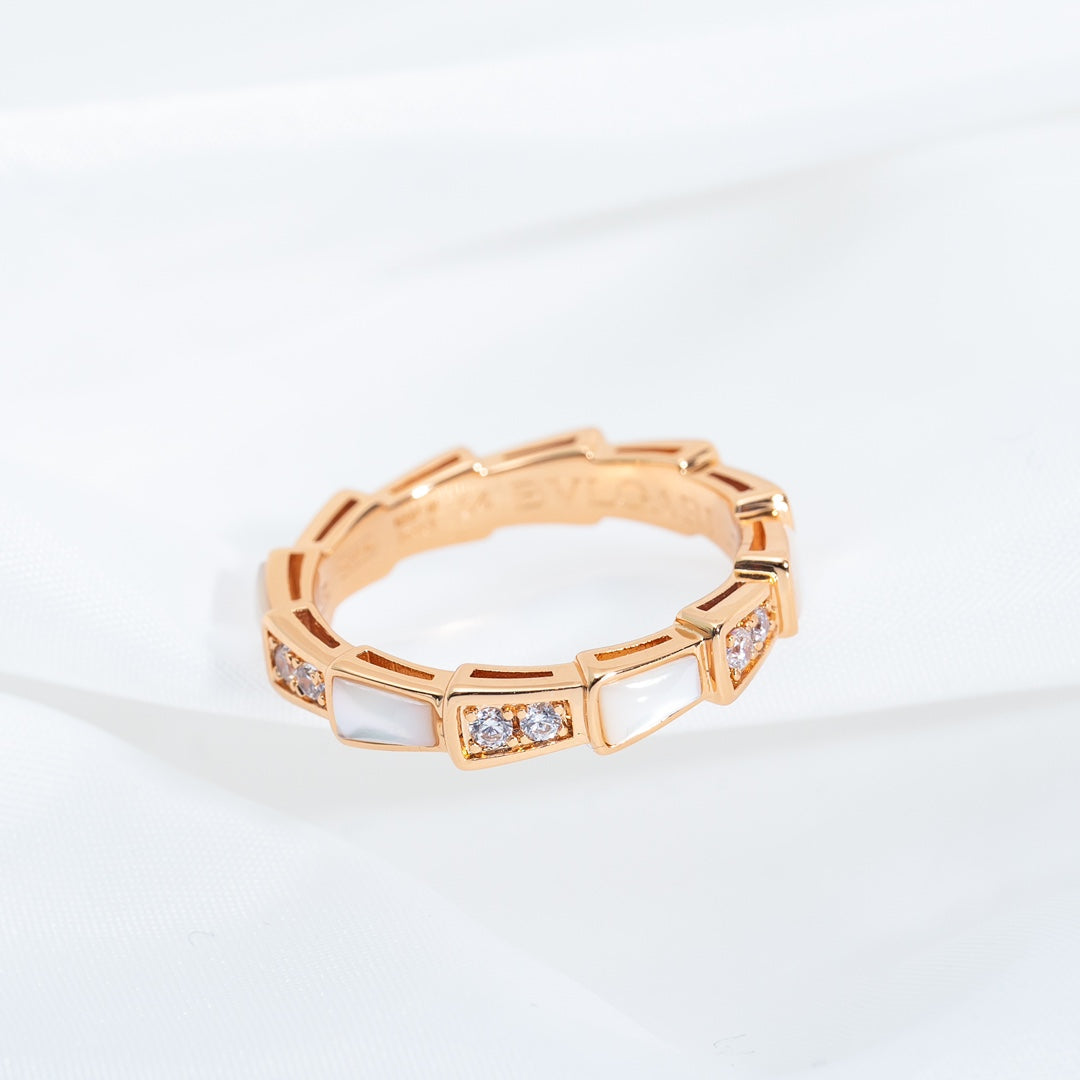 [⭐Marins]SERPENTI RING PINK GOLD DIAMOND MOP 3MM