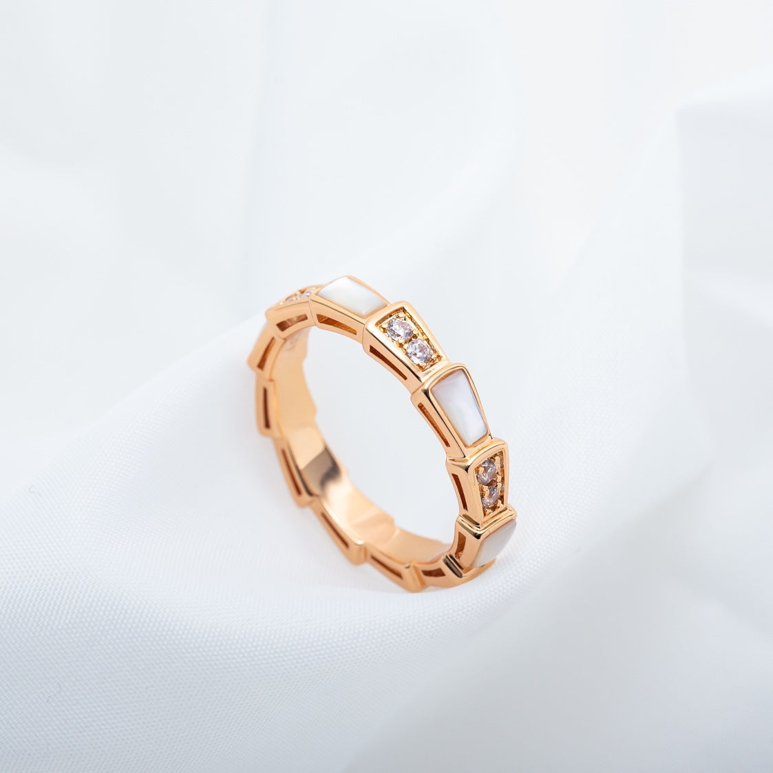 [⭐Marins]SERPENTI RING PINK GOLD DIAMOND MOP 3MM