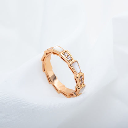 [⭐Marins]SERPENTI RING PINK GOLD DIAMOND MOP 3MM