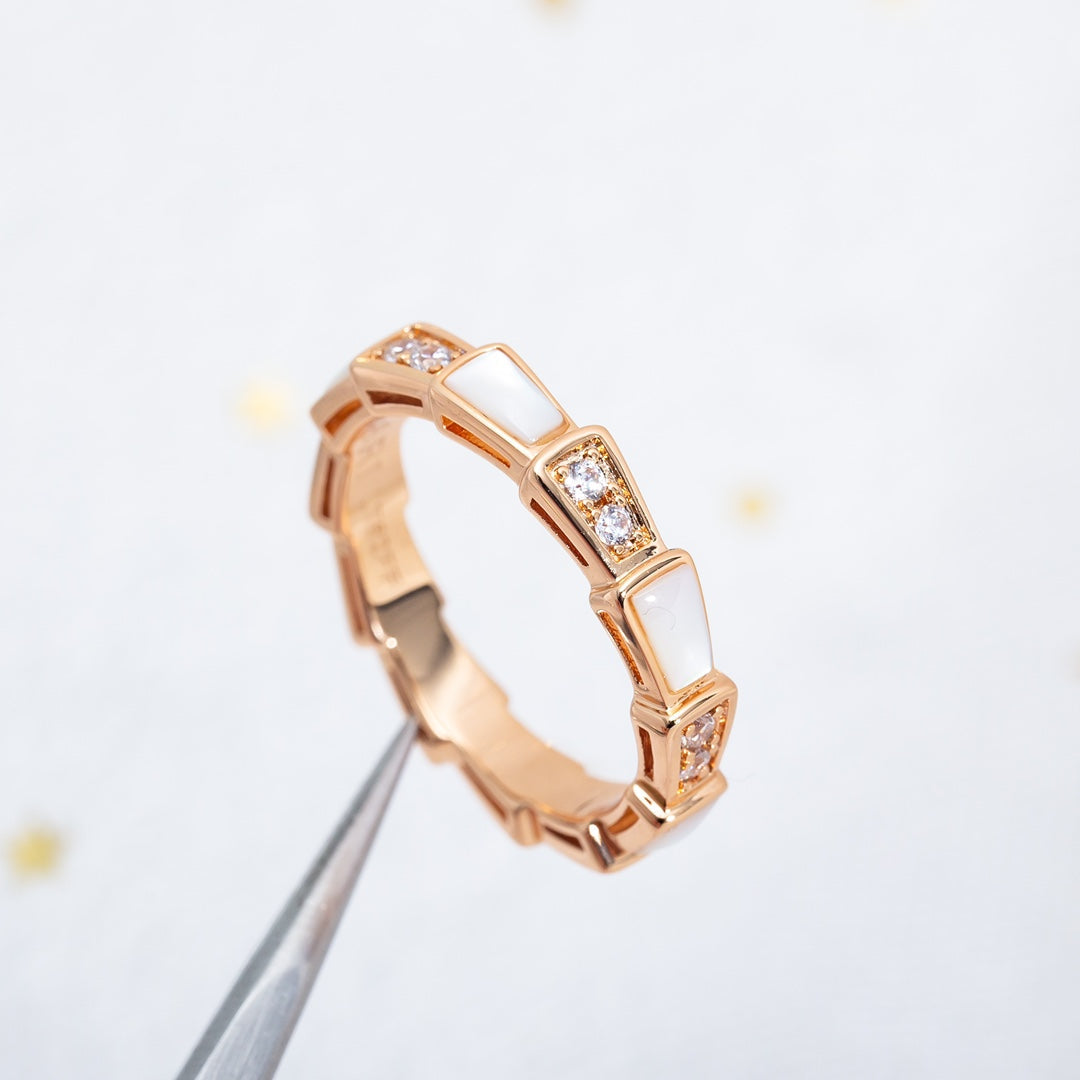 [⭐Marins]SERPENTI RING PINK GOLD DIAMOND MOP 3MM