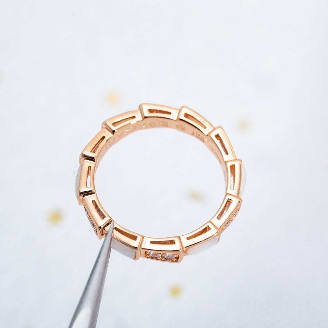 [⭐Marins]SERPENTI RING PINK GOLD DIAMOND MOP 3MM