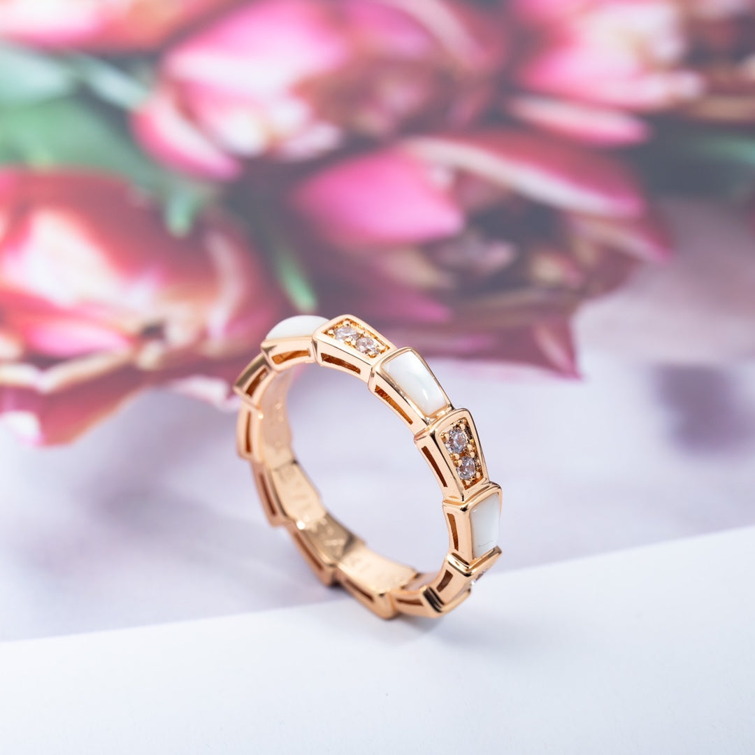 [⭐Marins]SERPENTI RING PINK GOLD DIAMOND MOP 3MM