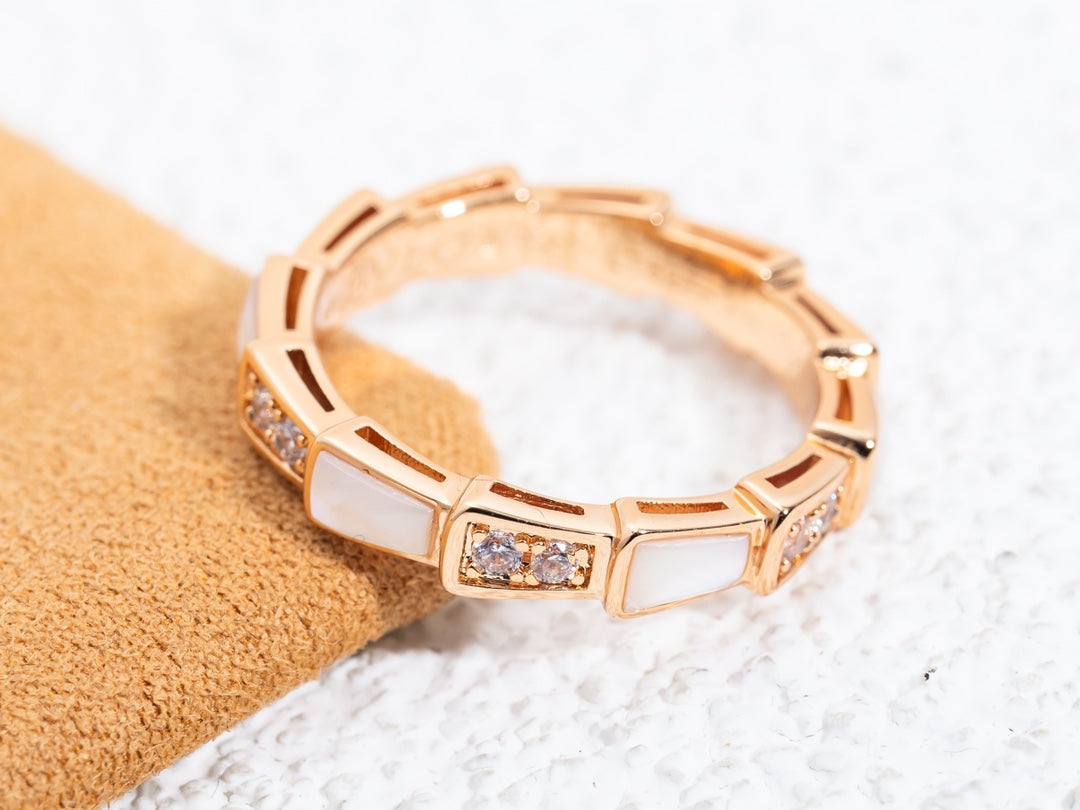 [⭐Marins]SERPENTI RING PINK GOLD DIAMOND MOP 3MM