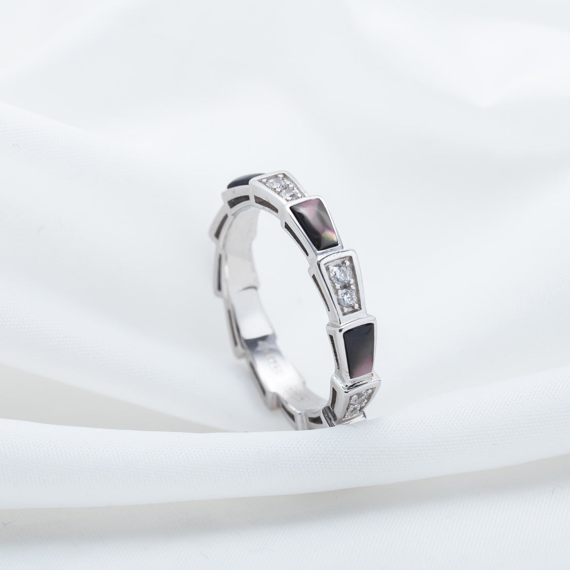 [⭐Marins]SERPENTI RING SILVER  DIAMOND BLACK MOP 3MM