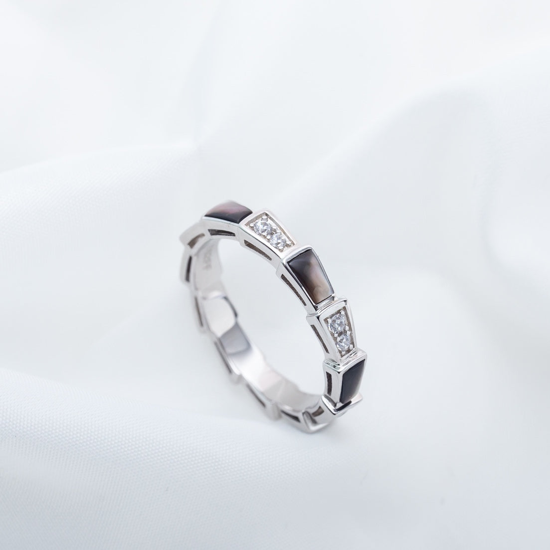 [⭐Marins]SERPENTI RING SILVER  DIAMOND BLACK MOP 3MM