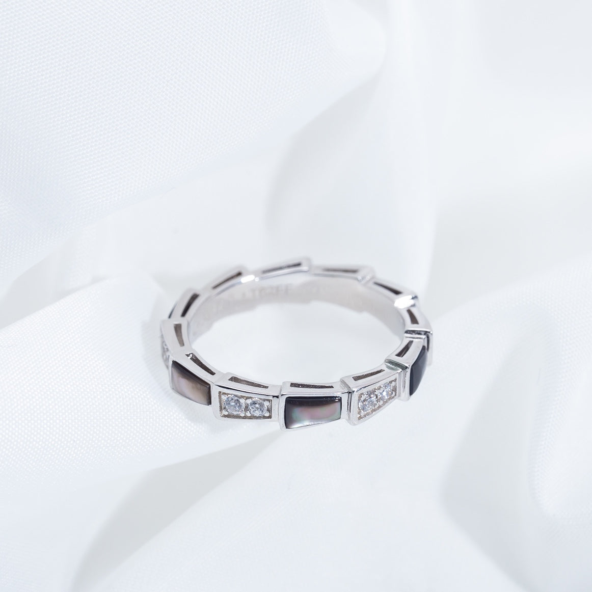 [⭐Marins]SERPENTI RING SILVER  DIAMOND BLACK MOP 3MM