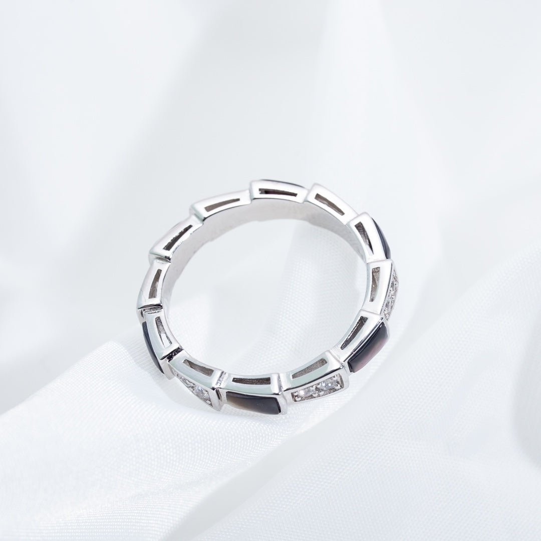 [⭐Marins]SERPENTI RING SILVER  DIAMOND BLACK MOP 3MM