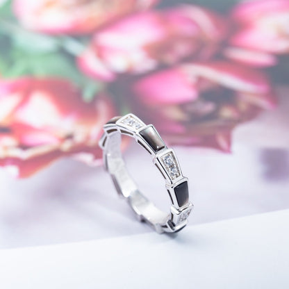 [⭐Marins]SERPENTI RING SILVER  DIAMOND BLACK MOP 3MM