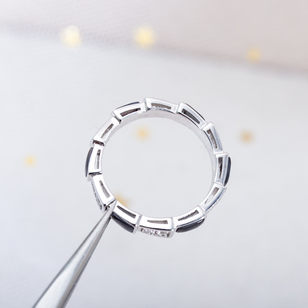 [⭐Marins]SERPENTI RING SILVER  DIAMOND BLACK MOP 3MM
