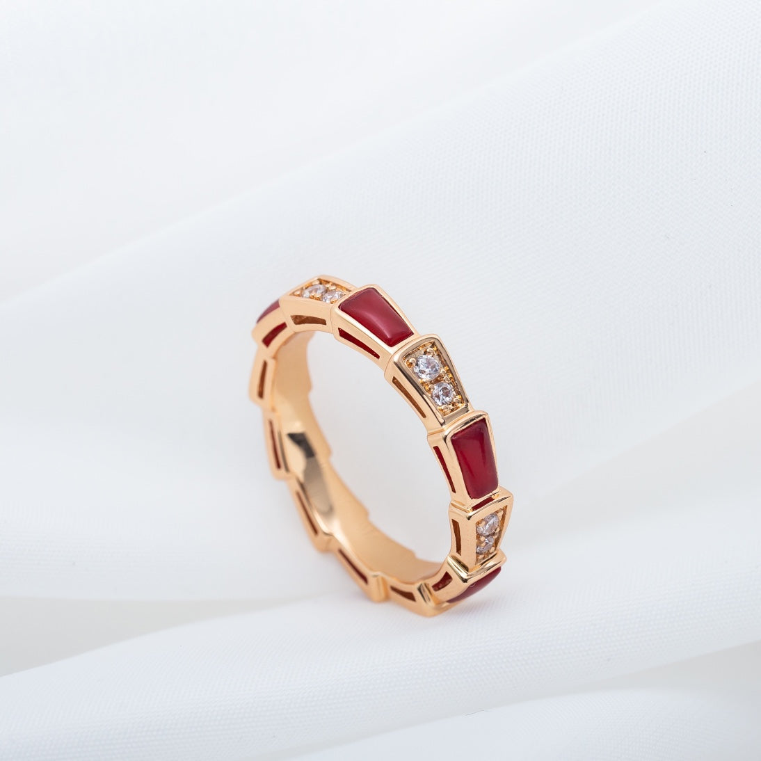 [⭐Marins]SERPENTI RING PINK GOLD CARNELIAN DIAMOND 3MM