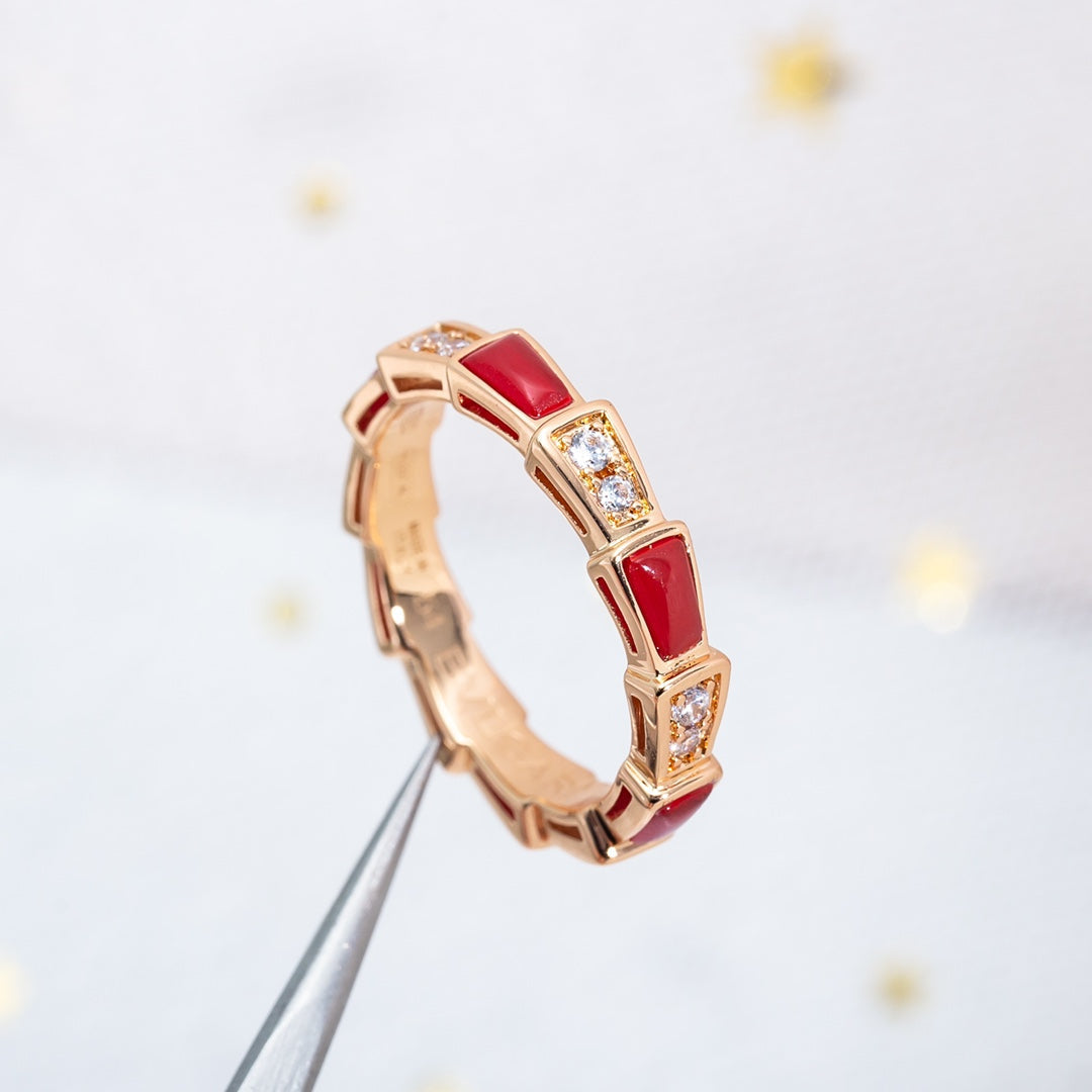 [⭐Marins]SERPENTI RING PINK GOLD CARNELIAN DIAMOND 3MM