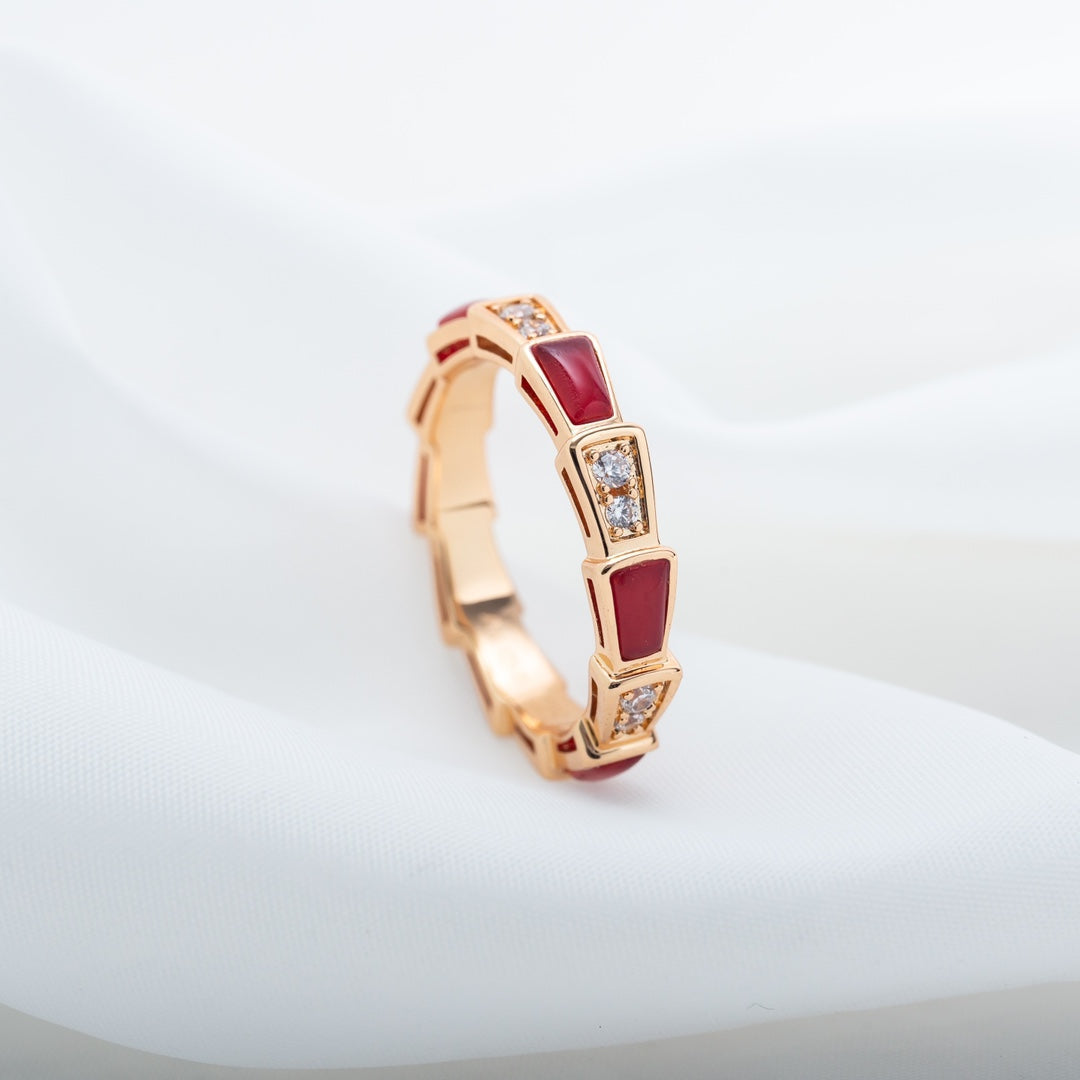 [⭐Marins]SERPENTI RING PINK GOLD CARNELIAN DIAMOND 3MM