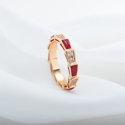[⭐Marins]SERPENTI RING PINK GOLD CARNELIAN DIAMOND 3MM