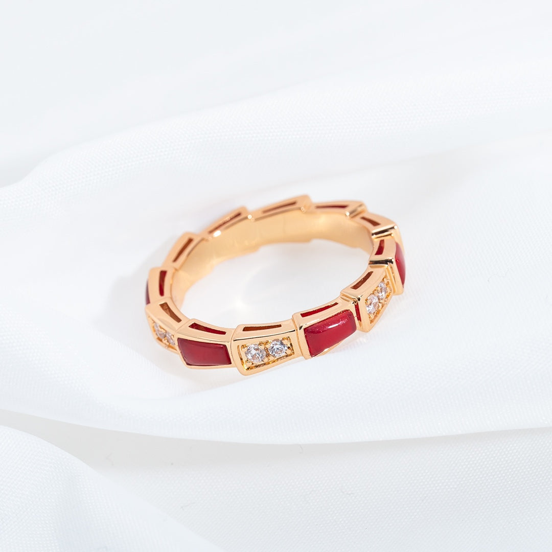 [⭐Marins]SERPENTI RING PINK GOLD CARNELIAN DIAMOND 3MM