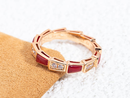 [⭐Marins]SERPENTI RING PINK GOLD CARNELIAN DIAMOND 3MM