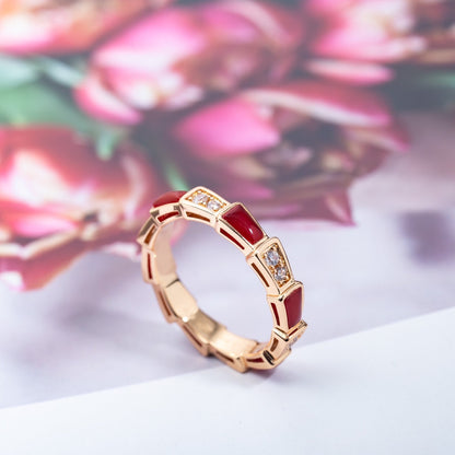 [⭐Marins]SERPENTI RING PINK GOLD CARNELIAN DIAMOND 3MM