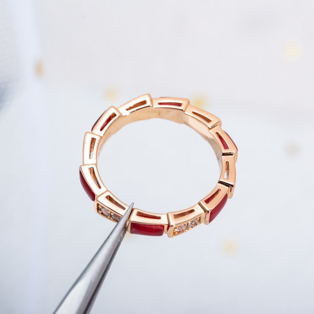 [⭐Marins]SERPENTI RING PINK GOLD CARNELIAN DIAMOND 3MM