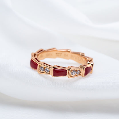 [⭐Marins]SERPENTI RING PINK GOLD CARNELIAN DIAMOND 3MM