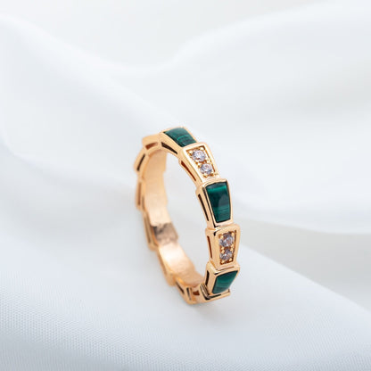 [⭐Marins]SERPENTI RING PINK GOLD MALACHITE DIAMOND 3MM