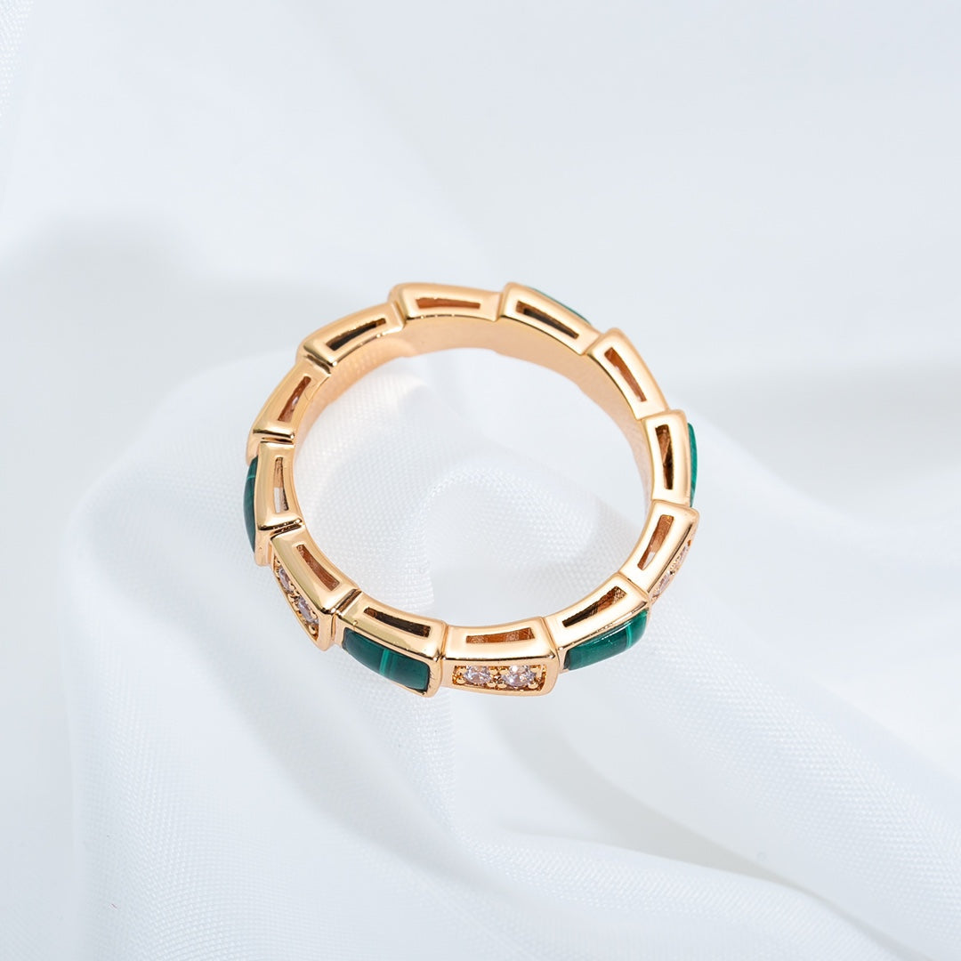 [⭐Marins]SERPENTI RING PINK GOLD MALACHITE DIAMOND 3MM