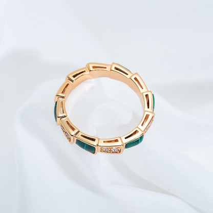 [⭐Marins]SERPENTI RING PINK GOLD MALACHITE DIAMOND 3MM