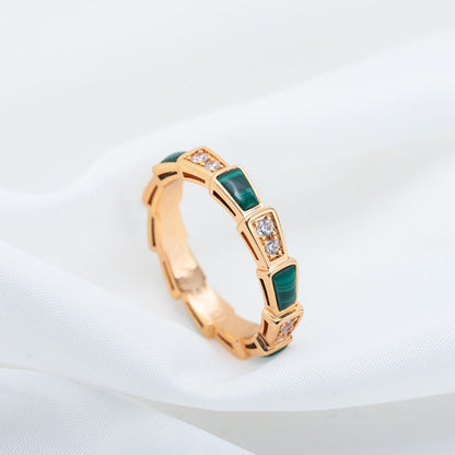 [⭐Marins]SERPENTI RING PINK GOLD MALACHITE DIAMOND 3MM
