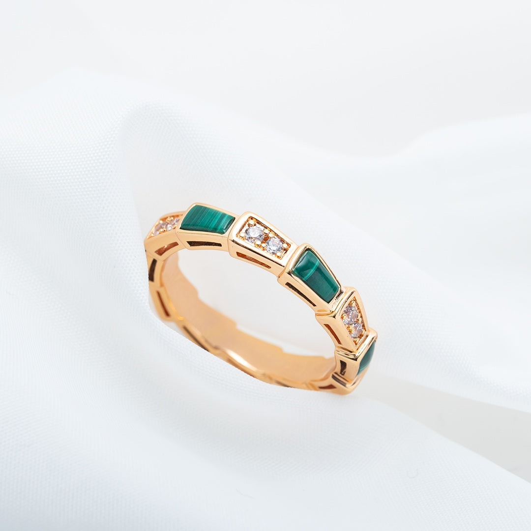 [⭐Marins]SERPENTI RING PINK GOLD MALACHITE DIAMOND 3MM